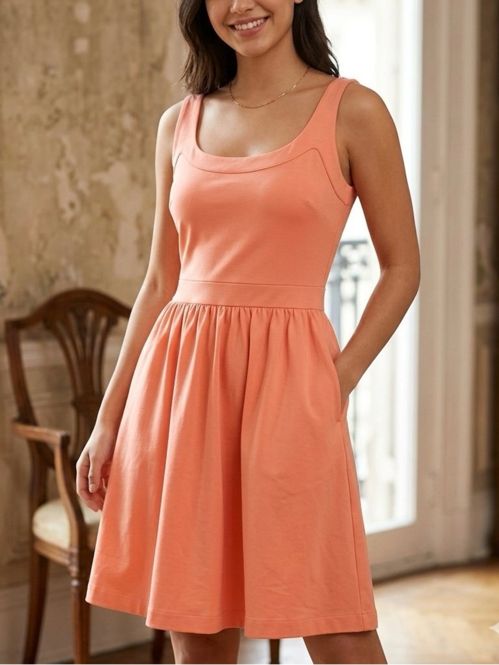 Cynthia Rowley NWT Coral Sleeveless Fit & Flare Midi Dress Size M